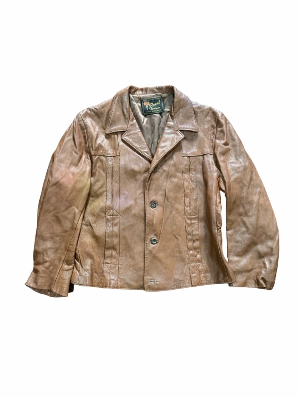Vintage REED SPORTSWEAR Men's Leather Jacket Chestnut Brown 70s Fightclub S/M